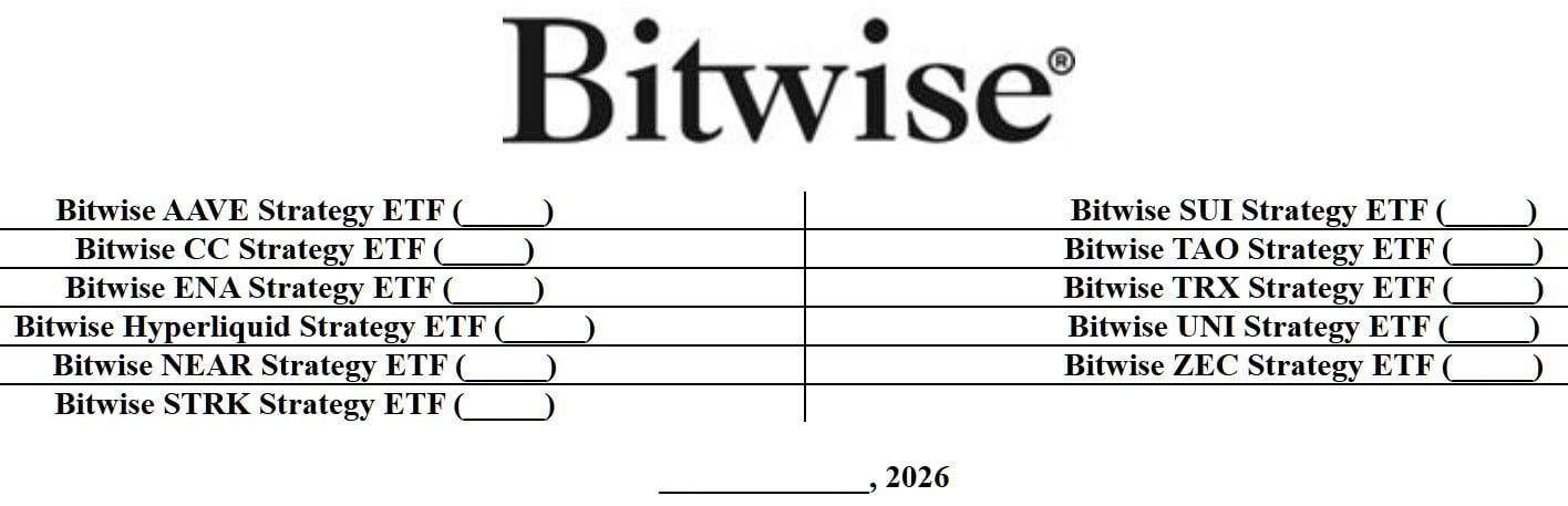 Bitwise向SEC提交11只单代币加密ETF,显示强劲的山寨币需求 Bitwise向SEC提交11只单代币加密ETF,显示强劲的山寨币需求