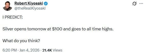 罗伯特·清崎预测白银即将达到100美元，然后创历史新高