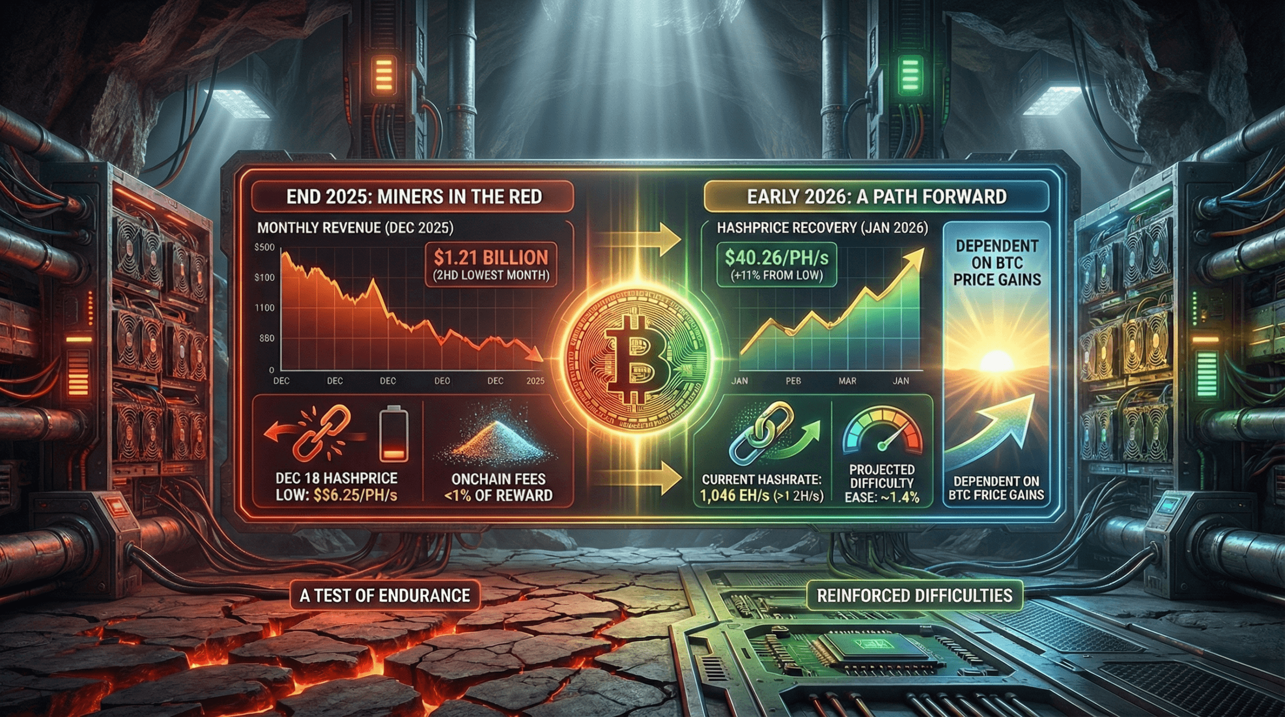 比特币矿工在2025年以亏损收尾，但2026年初提供了前进的道路