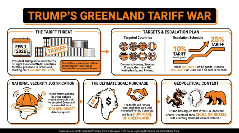 特朗普威胁反对格林兰并吞的国家征收关税