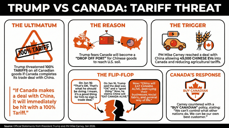 特朗普对加拿大的中国贸易协议反复无常,如果通过将威胁100%关税 特朗普对加拿大的中国贸易协议反复无常,如果通过将威胁100%关税