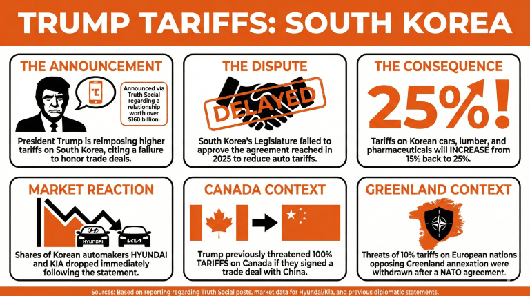 关税之王再次出击：特朗普将韩国进口关税提高至25%