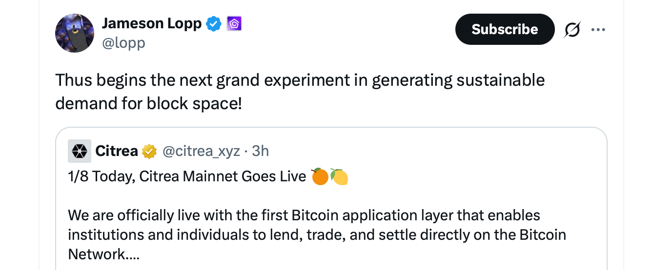Citrea主网上线,带来比特币本土借贷和交易在线 Citrea主网上线,带来比特币本土借贷和交易在线