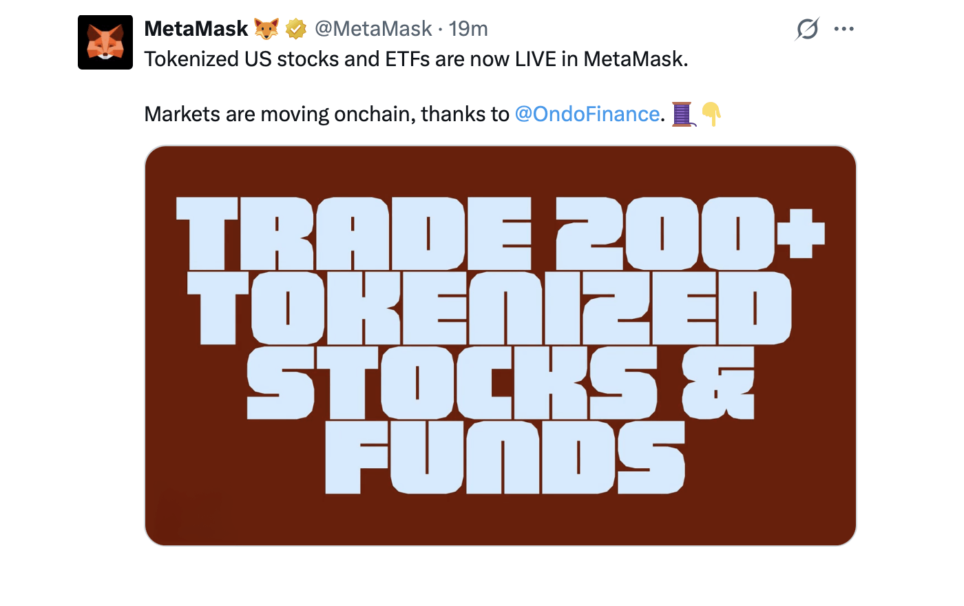 Metamask钱包增加代币化美国股票、ETF和商品 Metamask钱包增加代币化美国股票、ETF和商品