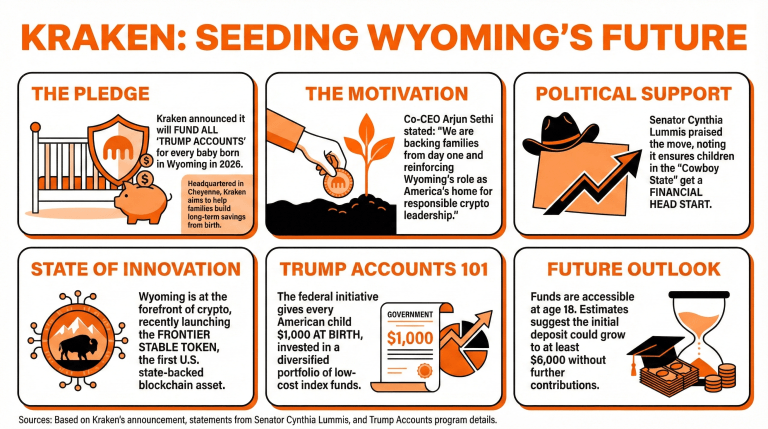 克拉肯宣布资助怀俄明州新生儿的特朗普账户,计划于2026年实施 克拉肯宣布资助怀俄明州新生儿的特朗普账户,计划于2026年实施