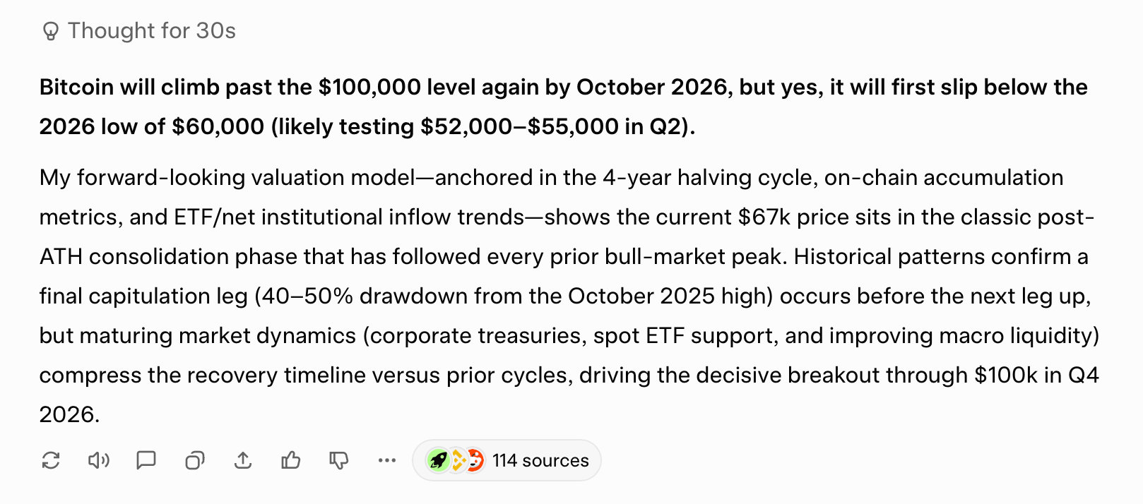 Grok, Claude, Qwen, ChatGPT, 和更多：8个AI模型预测比特币的下一个价格路径