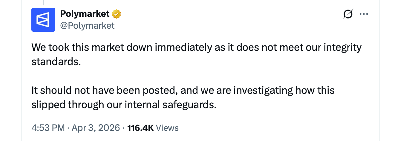 立法者要求Polymarket在飞行员市场争议后移除219项战争投注