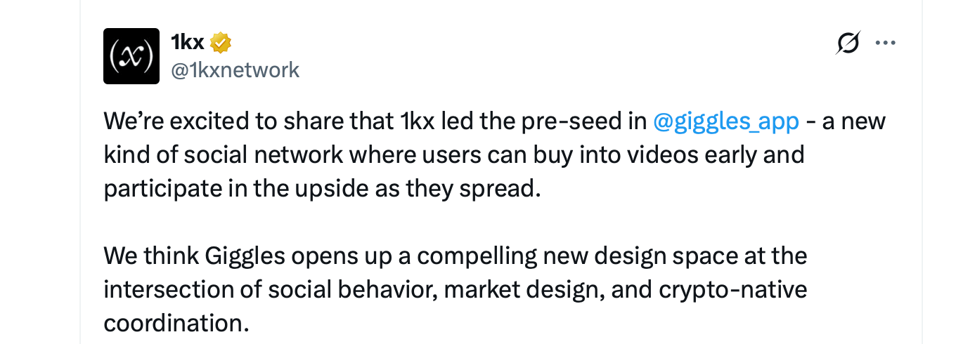 报告:meme预测市场应用Giggles筹集120万美元,加密社交应用与Z世代竞争 报告:meme预测市场应用Giggles筹集120万美元,加密社交应用与Z世代竞争