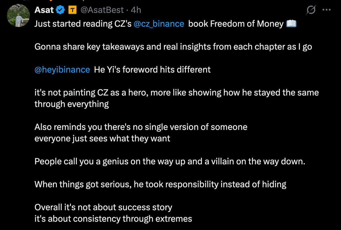 Binance Founder CZ Shares Untold Story in New Book: Freedom of Money