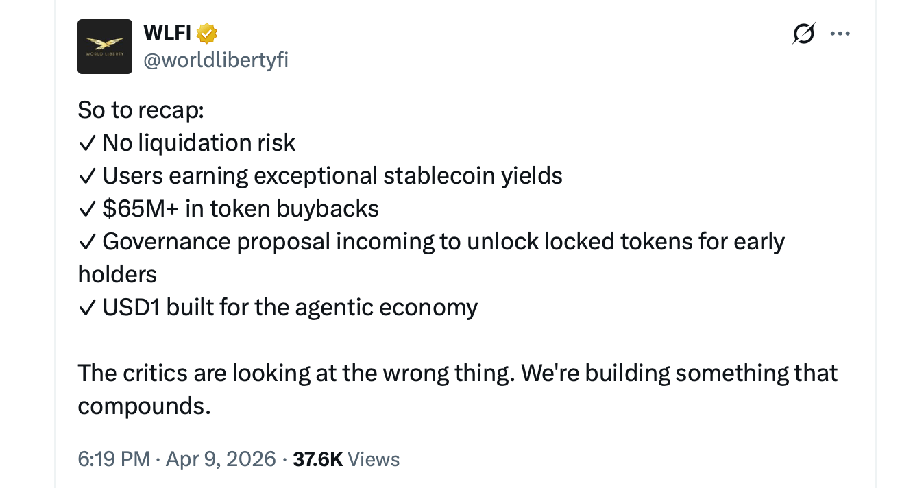 世界自由金融在Dolomite借入数百万，捍卫WLFI抵押