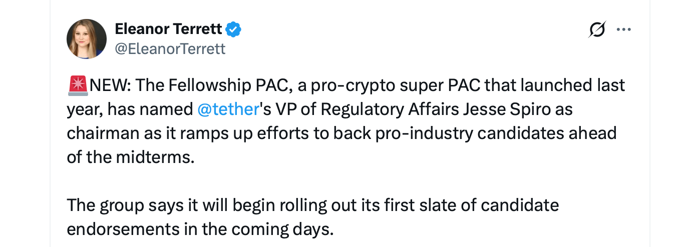 报告：与 Tether 有关的支持加密货币的超级 PAC 在乔治亚州众议院竞选中花费 30 万美元