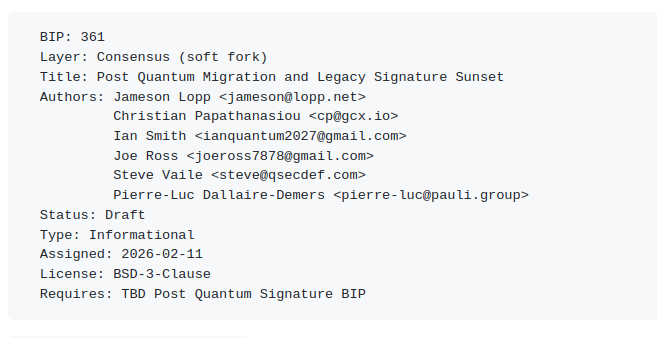 比特币开发者提议冻结那些跳过量子安全迁移的币,依据BIP-361 比特币开发者提议冻结那些跳过量子安全迁移的币,依据BIP-361