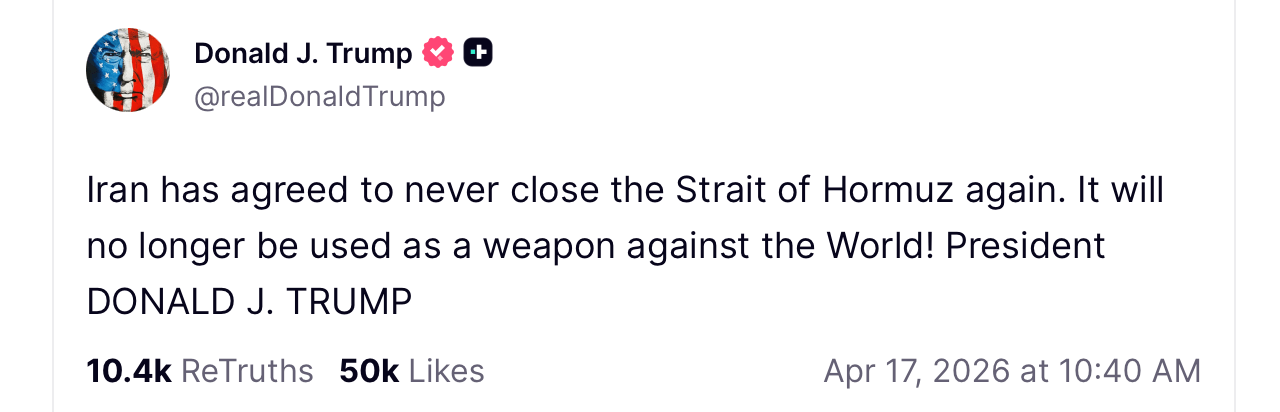 伊朗在特朗普声称不会再次关闭后数小时关闭霍尔木兹海峡