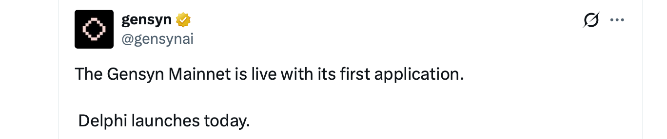 Gensyn 网络推出 Delphi，一个无需许可的人工智能预测市场平台，已在主网启用