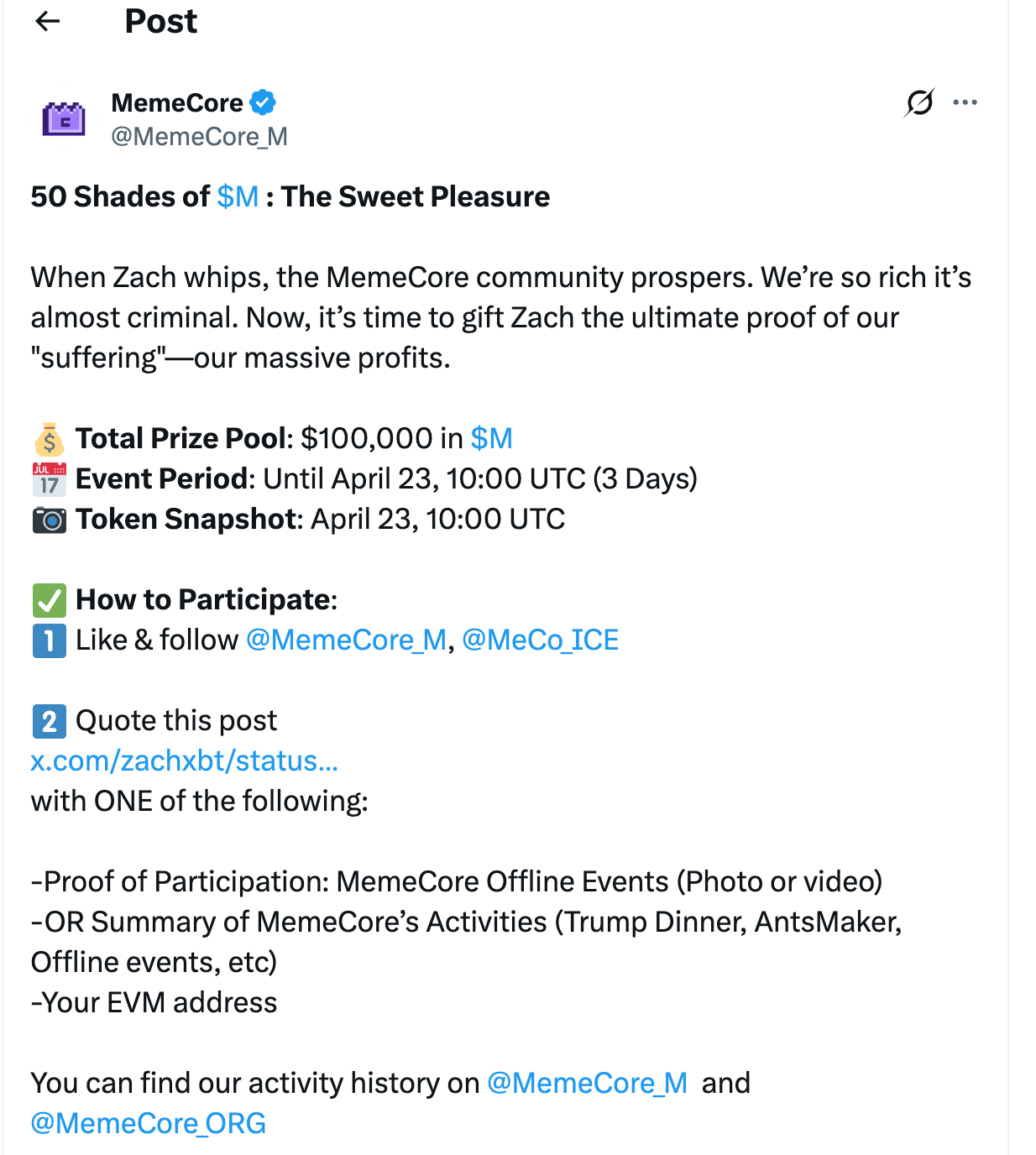 Memecore在830百万的抹掉中跌至3.43美元，推其出前20名