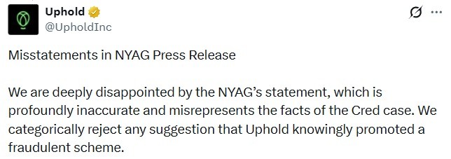 Uphold 在 500 万美元客户偿还交易后拒绝纽约的主张