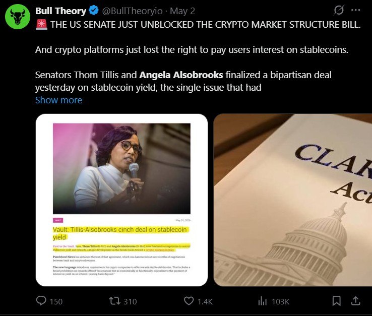 Robinhood 首席执行官表示美国距离通过《加密清晰法案》非常接近