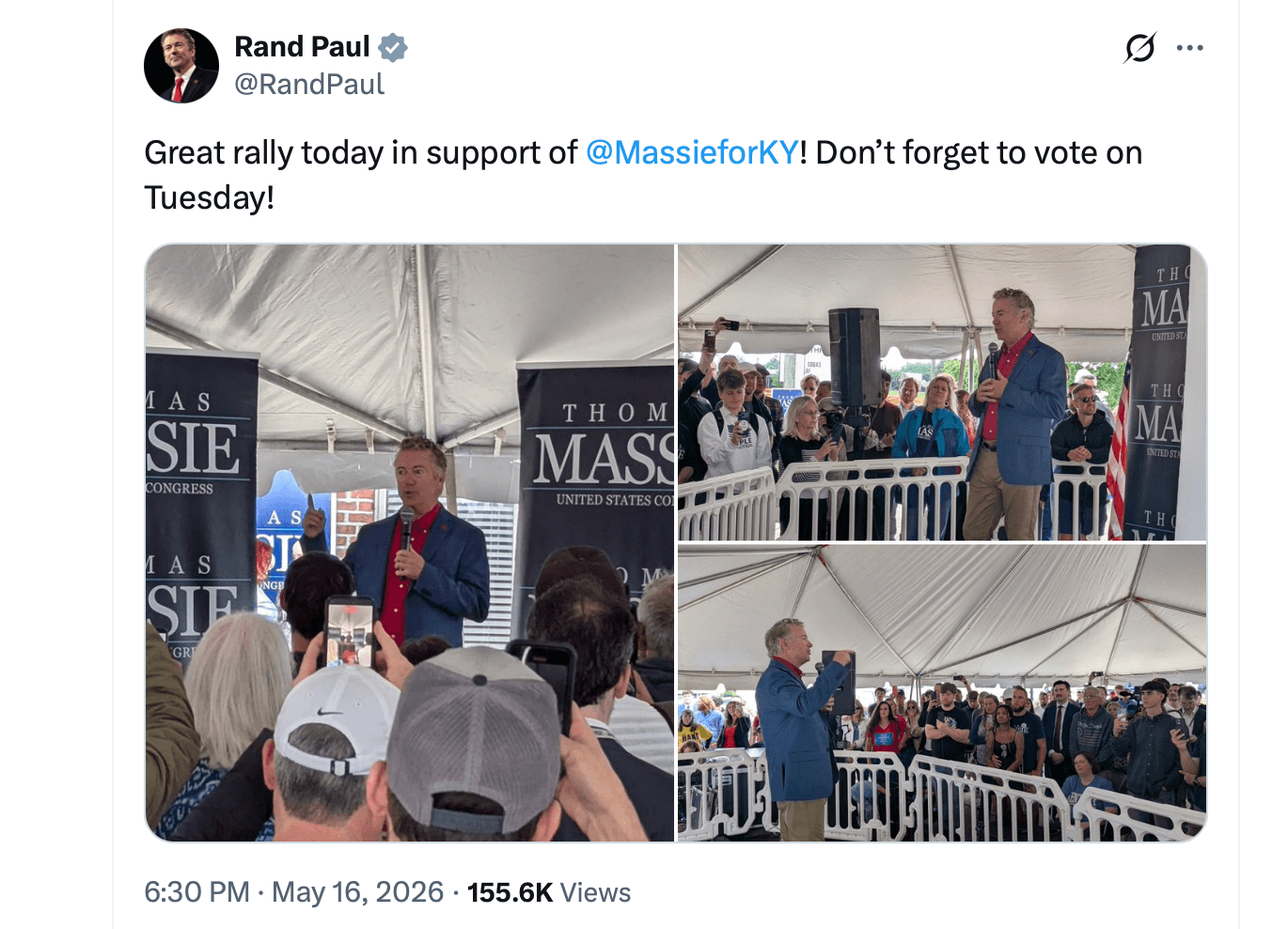 Rand Paul 支持 Massie 的推文