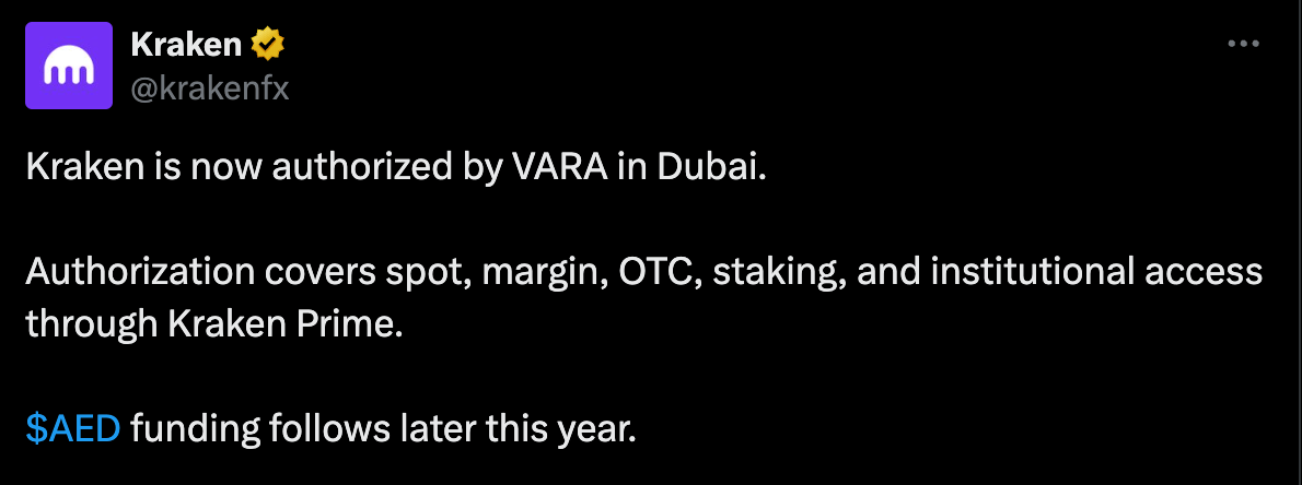 Kraken tweet announcing VARA approval.