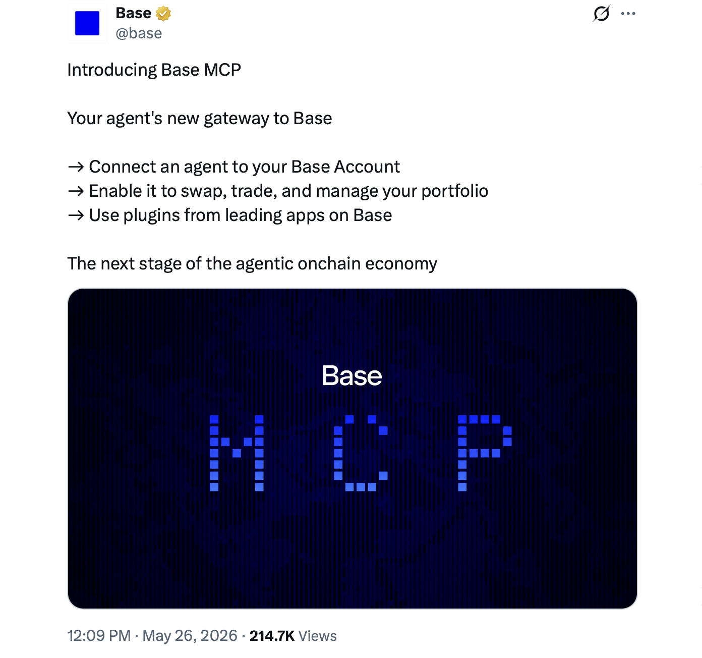 2026年5月26日关于MCP发布的Base公告。