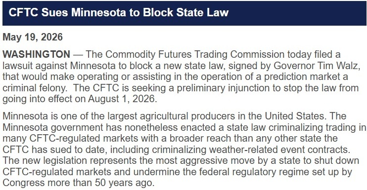 CFTC对明尼苏达州提起诉讼的详细信息。
