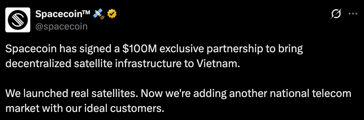 Spacecoin 与越南达成合作，目标年度收入 1 亿美元