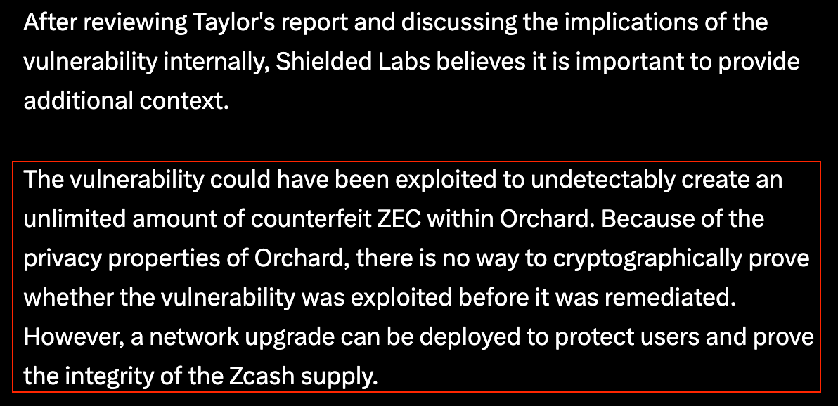 Zcash 修补关键漏洞，允许无限伪造 ZEC 铸造，价格暴跌 41%