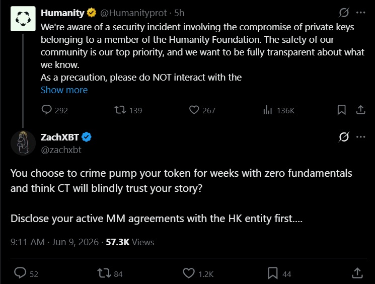 ZachXBT推文讨论人类协议在其自身漏洞中的参与。