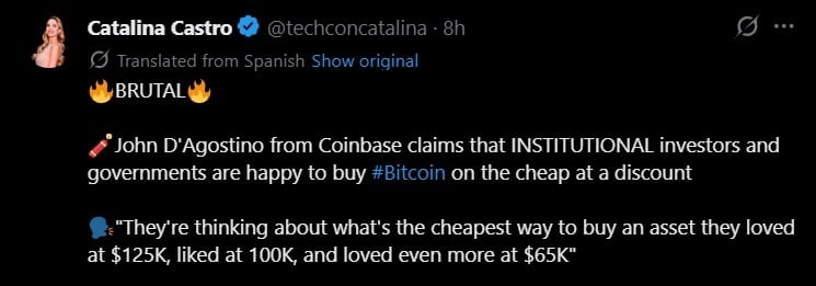 讨论Coinbase分析师对比特币近期下跌的看法的推文。