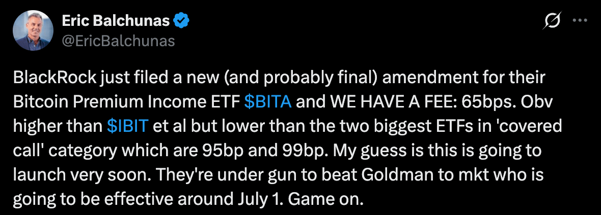 黑石公司以0.65%的费用瞄准比特币收益的备兑权ETF