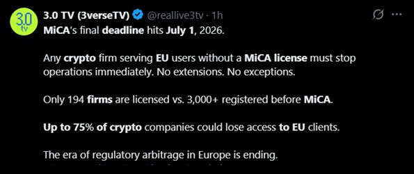 讨论即将实施的Mica法规的推文。