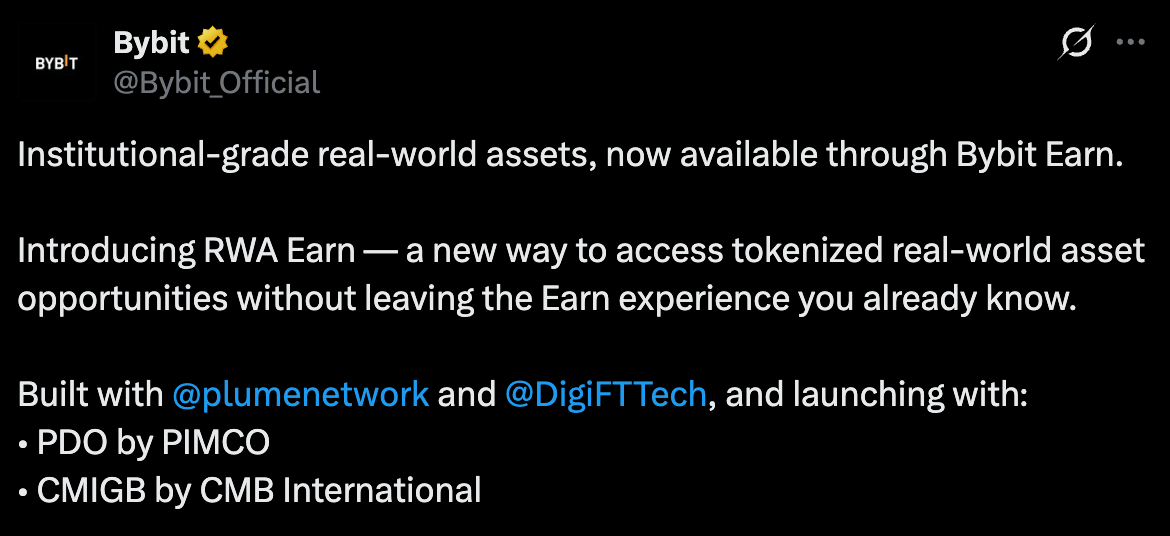 Bybit 和 Plume 联合推出 RWA Earn,访问 PIMCO 固定收益产品