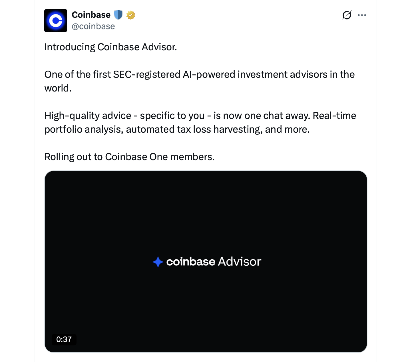 Coinbase 同时推出21种产品,包括比特币支持的抵押贷款和人工智能顾问 Coinbase X 于 6 月 16 日发布的帖子。