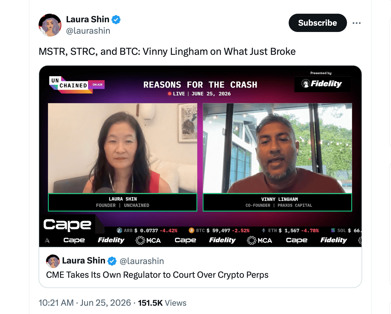 劳拉·申的X帖子截图。