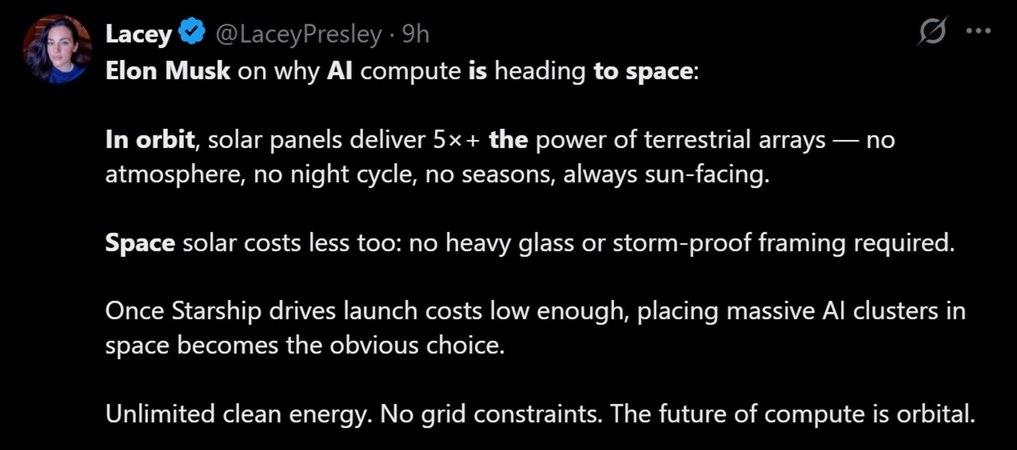 Musk claims space is the only way for AI to scale yet again.