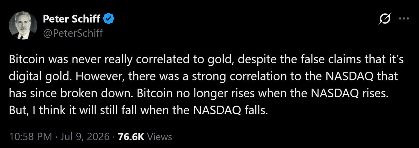 Peter Schiff's latest commentary on Bitcoin and Gold