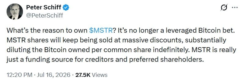 彼得·希夫表示战略公司不再是杠杆比特币赌注,警告MSTR股东无限稀释风险 彼得·希夫表示战略公司不再是杠杆比特币赌注,警告MSTR股东无限稀释风险