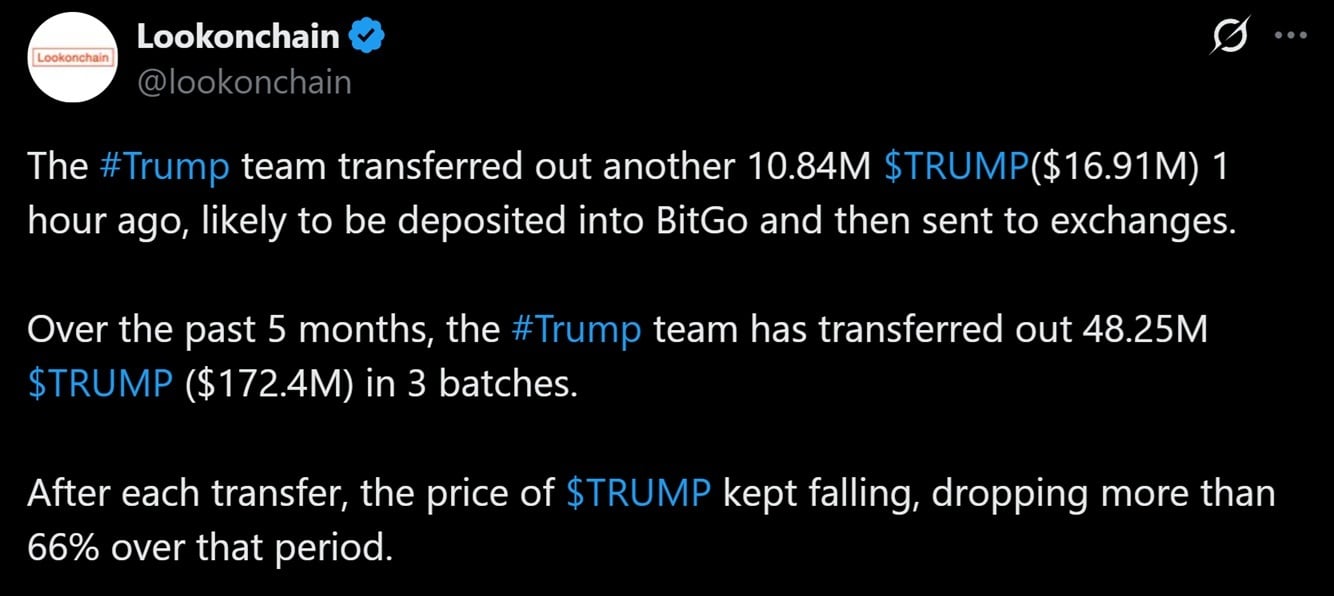 讨论TRUMP近期转移到Bitgo的推文。