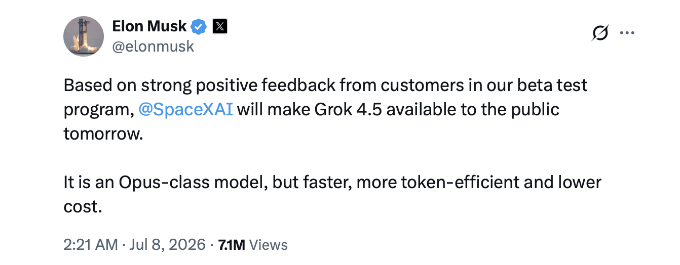 Elon X帖子截图。