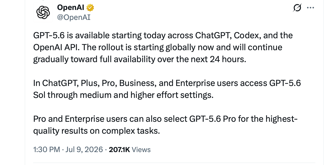 OpenAI X帖子截图。