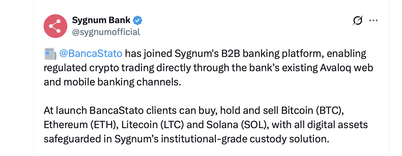 Sygnum Bank's B2B Model Fuels Switzerland's Crypto Boom X screenshot