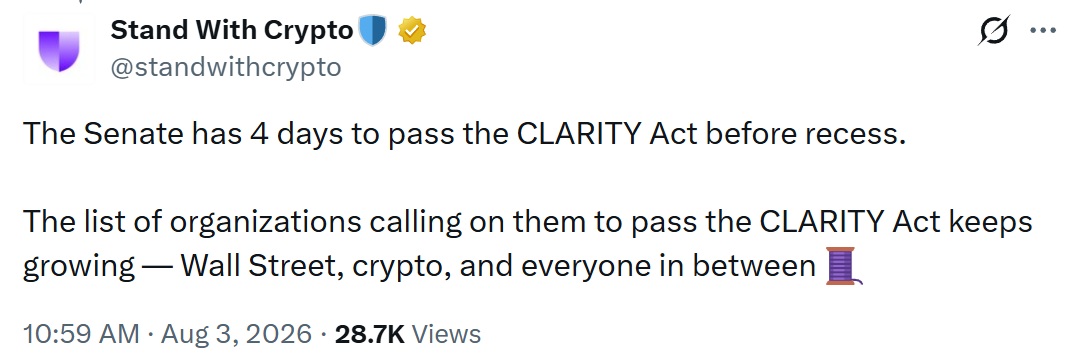 Senate Has 4 Days to Advance CLARITY Act as White House Weighs Deal Senate Has 4 Days to Advance CLARITY Act as White House Weighs Deal