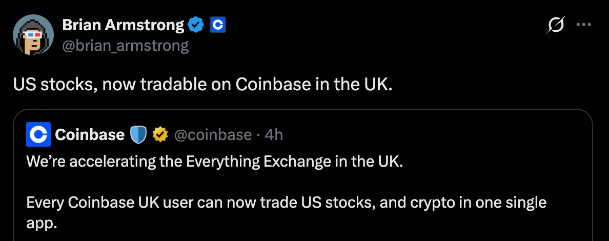Coinbase通过一个应用程序为英国用户带来近4000只美国股票