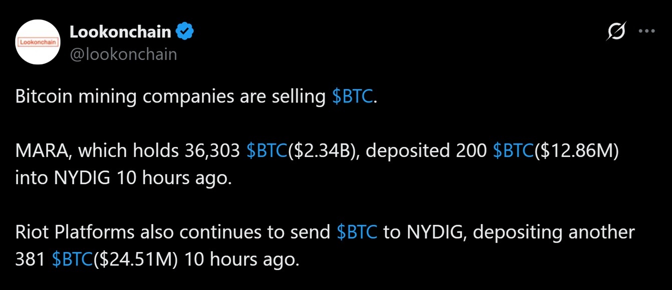 比特币矿业公司出售BTC