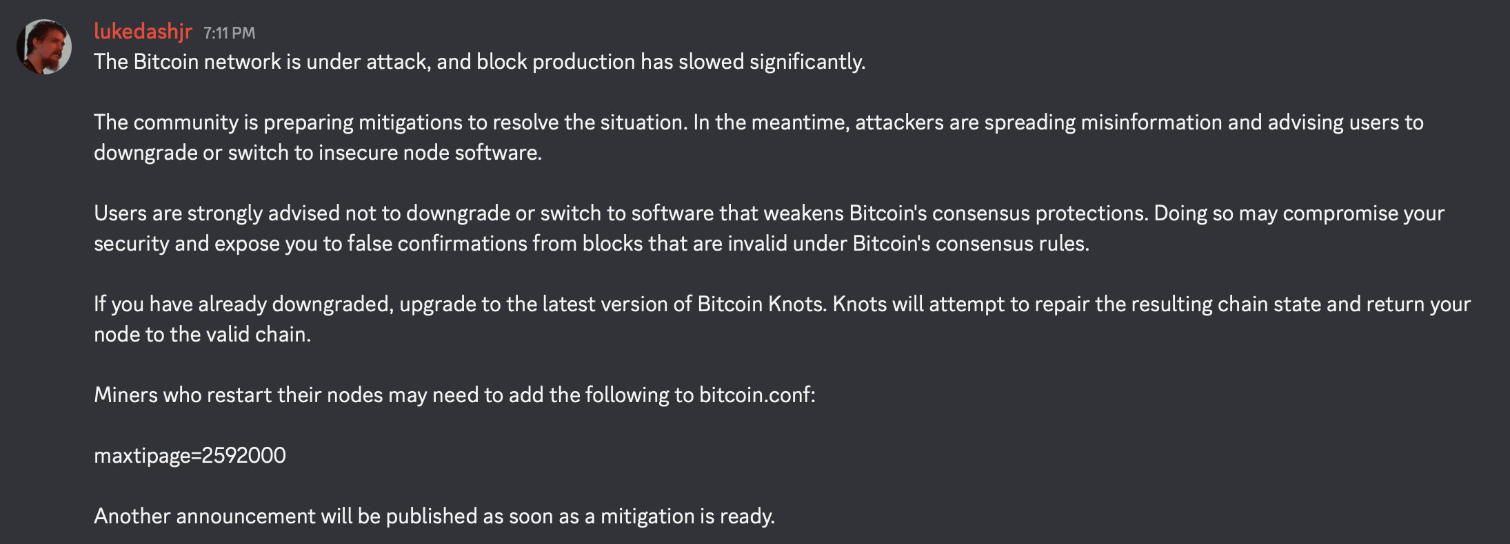 Luke Dashjr, Comms Chief Step Away From Dorsey-Backed Ocean Luke Dashjr Discord screenshot