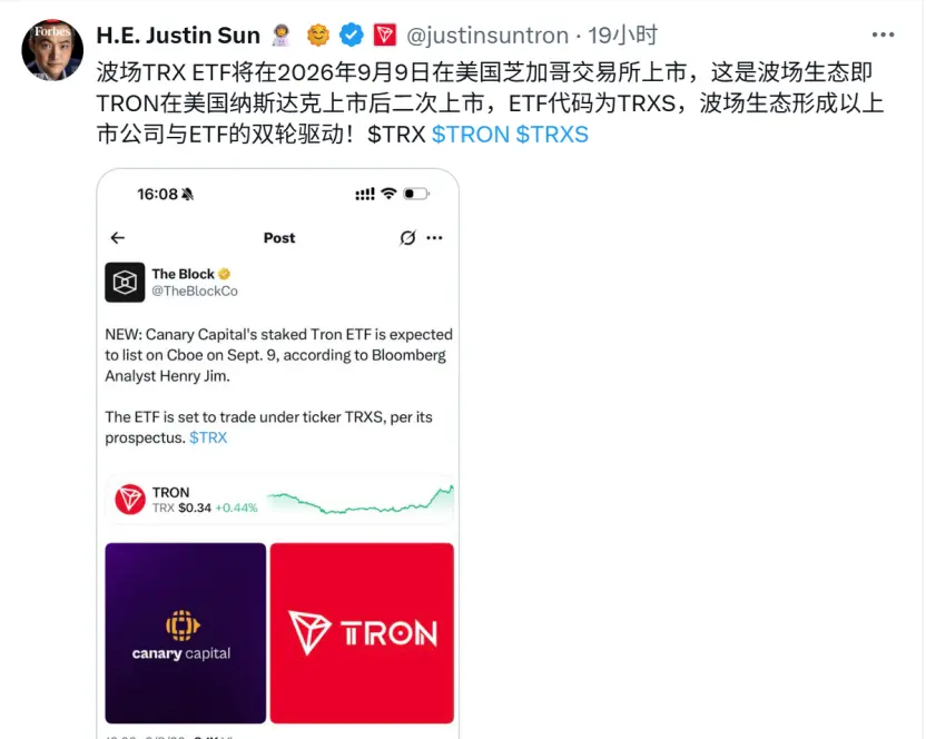 TRX ETF 登陆芝加哥交易所，波场全球合规化再迎里程碑